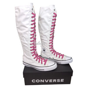 Converse CTAS XXHI Womens 7 White Pink Black Canvas Knee High Sneaker Boot NEW